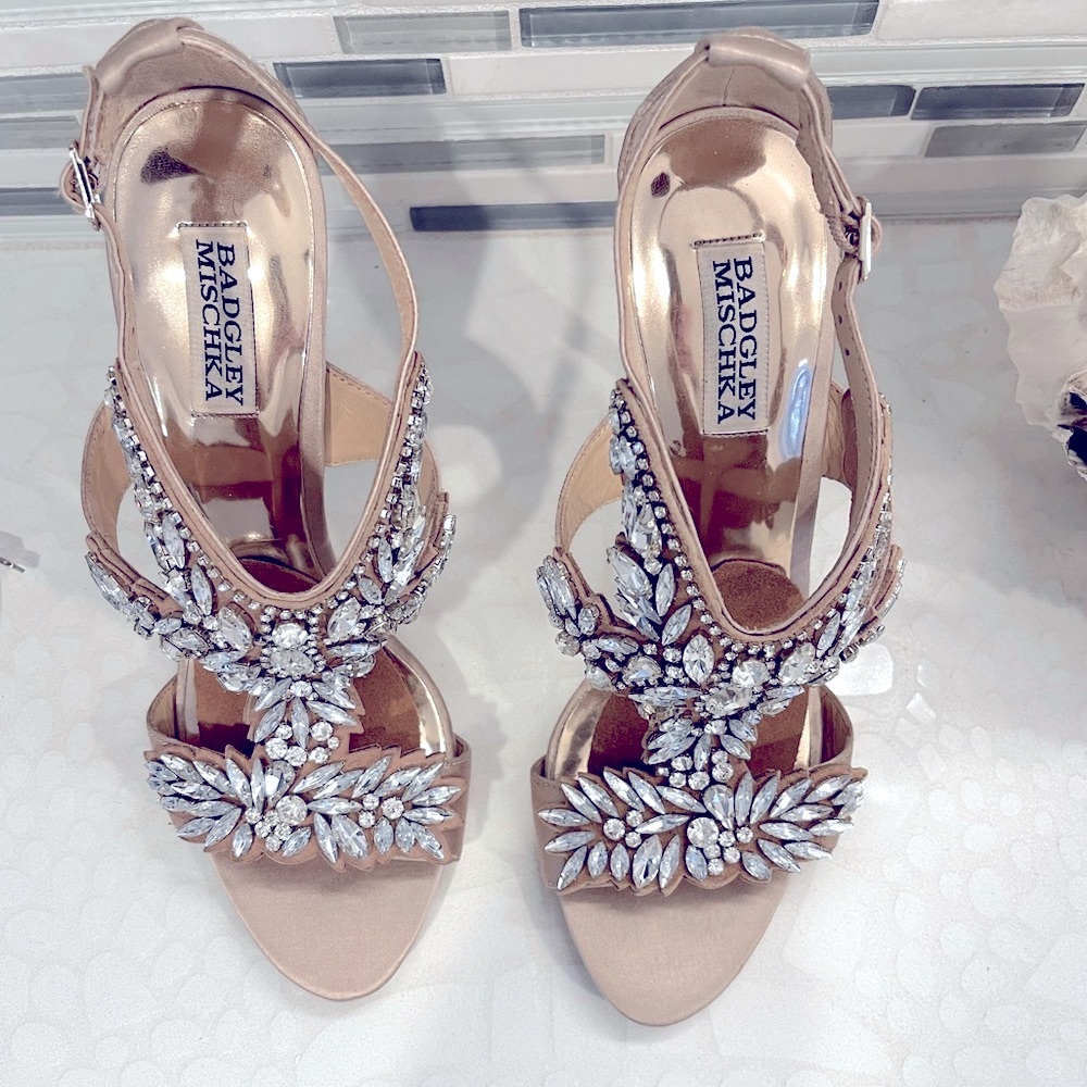 Badgley Mischka satin and rhinestone heels Brand NEW!